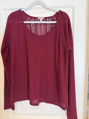 Lucky Brand Long-Sleeve Lace-Back Top in Burgundy